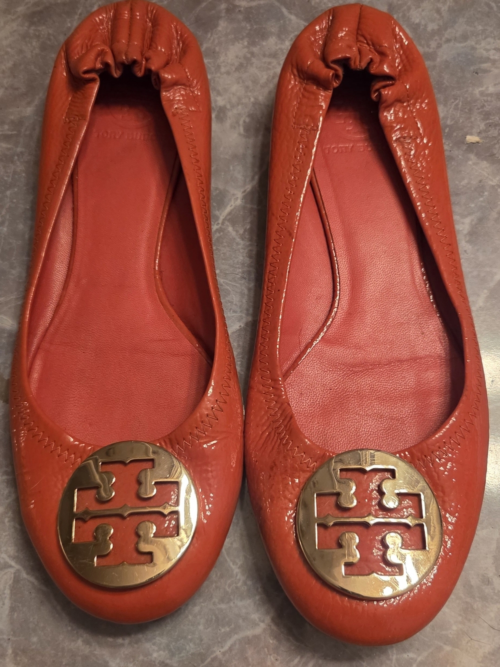 Tory Burch Orange Patent Logo Ballet Flats